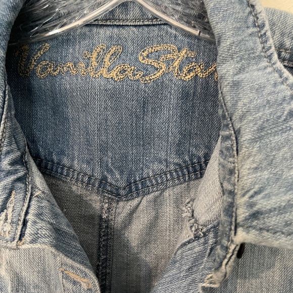 VTG Vanilla Star Distressed Denim Jacket Epaulettes Western - Picture 3 of 10